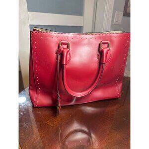 R. Bellucci Red Genuine Leather Tote Bag With Dual Handles & Gold-Tone Accents S